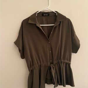 Fab'rik Women's Button Down Olive Blouse